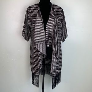 LuLaRoe Monroe Kimono Black White Fringe Size S